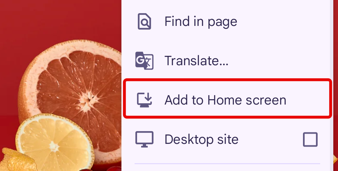 Option ajouter à l'écran d'accueil Chrome
