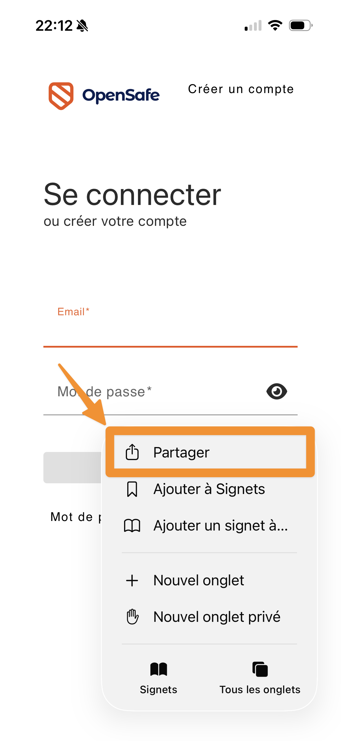 Option Sur l'écran d'accueil Safari