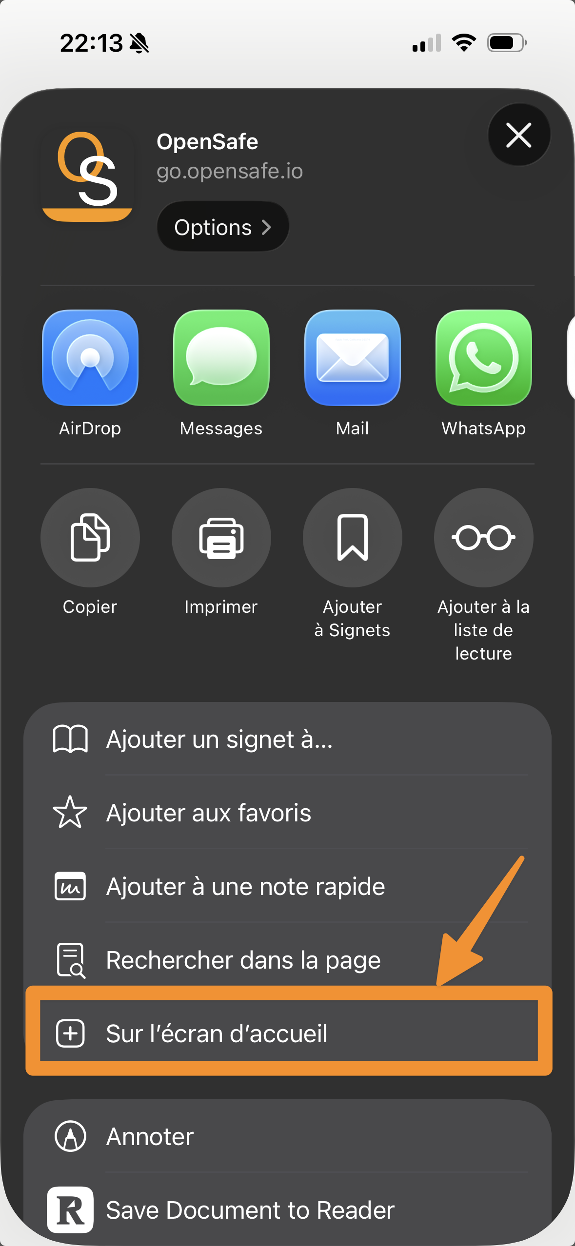 Confirmation ajout Safari